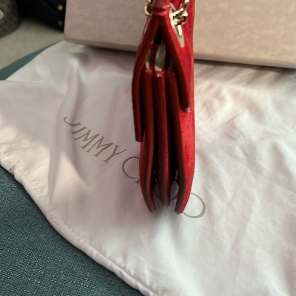 Jimmy Choo Red Suede Chain Shoulder Bag Crossbody with Box & Dust Bag EUC - Picture 9 of 13
